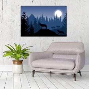 Obraz - Svorka vlkov za splnu (90x60 cm)