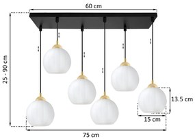 Závesné svietidlo Costa, 6x biele sklenené tienidlo, b/g