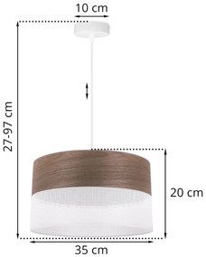 Závesné svietidlo Wood, 1x hnedá orechová dýha/biele PVC tienidlo, (fi 35cm)