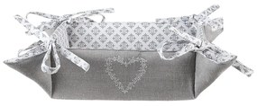 Šedý bavlnený košík na pečivo so srdiečkom Lovely Heart - 35*35*8 cm