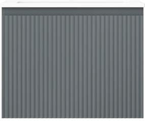 Mexen Rivel, kúpeľňová skrinka 60 cm s umývadlom Otis, 1 zásuvka, drážkovaná, grafitová matná/biela matná, 91A20-06047-1-BF66-W18M01