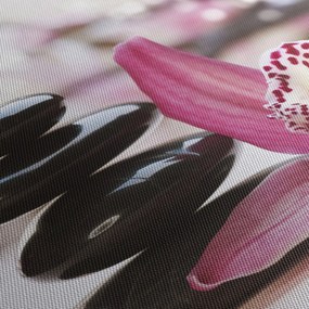 Obraz masážnych kameňov a orchidey na vode (120x50 cm)