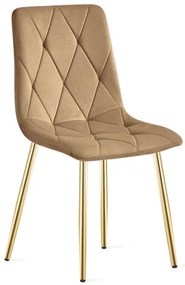 Set štyroch jedálenských stoličiek LIBRA zamatové, hnedé / zlaté nohy (4 ks)
