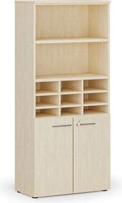 Triediaci regál s dverami PRIMO WOOD, 800 x 420 x 1781 mm, 9 priehradok, breza