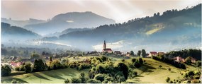 Obraz - dedinka v hmle (120x50 cm)
