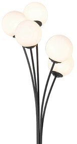 Moderná stojaca lampa čierna s opálovým sklom 5-svetlo - Atény
