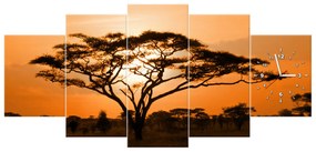 Gario Obraz s hodinami Nádherná africká krajina - 5 dielny Rozmery: 150 x 105 cm