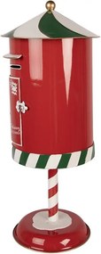 Červená kovová dekorácia poštová schránka Santa - Ø 24*58 cm