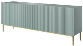 Komoda Nicole 200 cm - šalviová MDF / zlaté nožičky