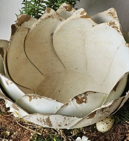 Béžová antik kovová dekoračná misa/ kvetináč na nohe - Ø 29*19cm