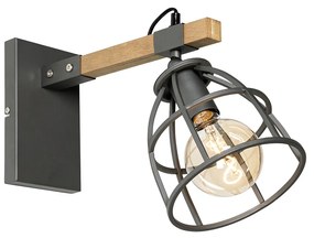 Priemyselná nástenná lampa tmavosivá s dreveným nastaviteľným - Arthur