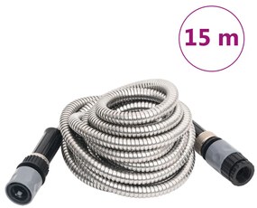 Záhradná hadica s tryskou, strieborná 0,6" 15 m, oceľ 154511