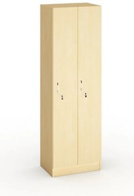 Drevená šatníková skrinka, 2 oddiely, 1900 x 600 x 420 mm, cylindrický zámok, breza
