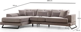 Rohová sedací souprava Frido 308 cm světle šedá levá