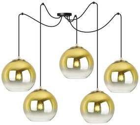 Závesné svietidlo Bergen Gold Spider, 5x zlaté/transparentné sklenené tienidlo (fi 20cm)