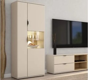 Vysoká skrinka s presklením Avola, béžová kašmír/dub cremona%