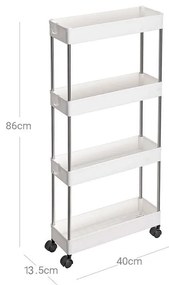 SongmicsHome Regál na kolieskach SLIM, 4 úrovne, 13,5x40x86cm, biela