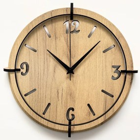 Drevené nástenné hodiny 30-50 cm – moderný dubový dizajn desing | SENTOP HDF0601-GOLD-OAK