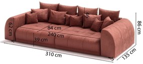 Menčestrová pohovka v tehlovej farbe 310 cm Vanessa – Ropez