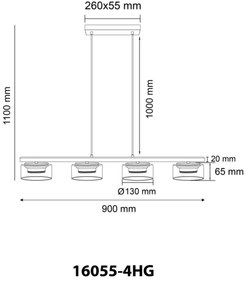 Globo 16055-4HG - LED Luster na lanku HIGGINS 4xGX53/6W/230V dymová/hnedá