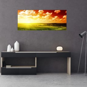 Obraz lúky so žiariacim slnkom (120x50 cm)