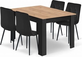 Jedálenský set: NP 120×80 cm dub craft/čierna + 4 ks stoličiek DORA čierna/čierne nohy