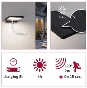 Paulmann 95393-LED/4W IP44 Stmievateľné solárne svietidlo so senzorom SOLVEIG 3,7V