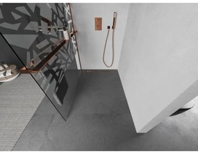 Mexen Kioto, sprchová zástena s poličkou a držiakom na uteráky 90 x 200 cm, 8mm číre sklo s bielym vzorom, profil ružové zlato, 800-090-121-60-85