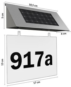 Domové číslo so solárnym LED osvetlením Deu 333, nerez / transparentná