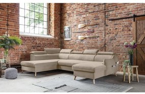 Béžová zamatová rozkladacia rohová pohovka do "U" (ľavý roh) Sweet Harmony – Miuform