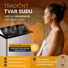 Fínska sudová sauna Ø 190 cm – vonkajšia, z masívu, 180 cm