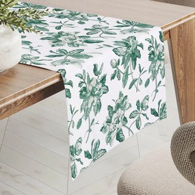 Biante Teflónový behúň na stôl TF-091 Zelené kvety na bielom 20x120 cm