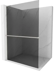 Mexen Kioto+ L, sprchová zástena Walk-In s poličkou a vešiakom 90 x 200 cm, 8mm šedé sklo, brúsená oceľ profil, 800-090-123-97-40