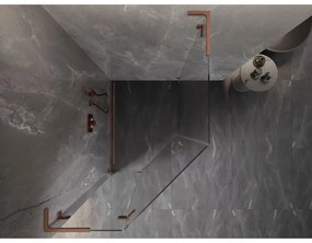 Mexen Lunar, L päťuholníkový sprchový kút naklápací doľava 80 x 90 cm, 8mm číre sklo, profil medená matná, 831L-080L-090P-65-00-L
