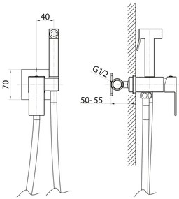 Sapho - Bidetová batéria CUBEMIX so sprškou pre podomietkovú inštaláciu, matná zlatá