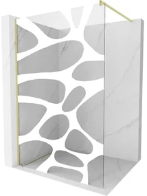 Mexen Kioto, sprchová zástena Walk-In 120 x 200 cm, 8mm číre sklo biely vzor, zlatý matný profil, 800-120-101-55-97