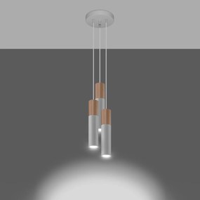 Závesné svietidlo Pablo, 3x drevené/biele kovové tienidlo, o