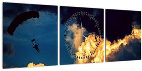 Obraz parašutistu v oblakoch (s hodinami) (90x30 cm)