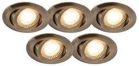 Sada 5 moderných zápustných bodových svietidiel bronz vrátane LED 3-stupňovo stmievateľné - Mio