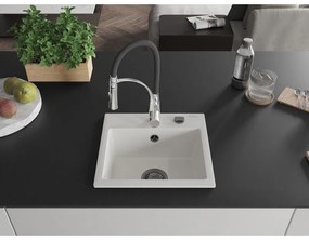 Mexen Milo, 1-komorový granitový drez 435x410x171 mm a drezová batéria Aster, biela, 6505-20-73450-07-B