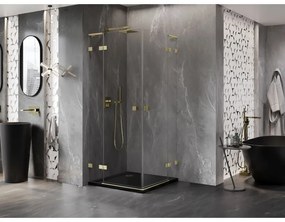 Mexen Lunar, L Duo výklopný sprchový kút 110 x 110 cm, 8mm číre sklo, zlatý matný profil, 834L-110L-110P-55-00