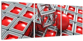 Obraz - 3D metalická abstrakcia (s hodinami) (90x30 cm)
