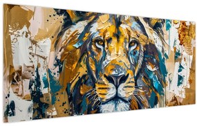 Obraz - Abstraktná olejomaľba s levom (120x50 cm)