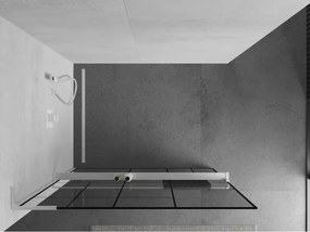 Mexen Kioto+ L, sprchová zástena Walk-In s poličkou a vešiakom 90 x 200 cm, 8mm číre sklo čierny vzor, biely profil, 800-090-123-20-78