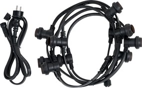 Pripojiteľné čierne girlandové osvetlenie so zástrčkou 6m vrátane E27 10-svetiel IP44 - Lubber