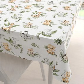 Biante Detský bavlnený obdĺžnikový obrus Sandra SA-475 Zvieratká v Safari na bielom 60x100 cm