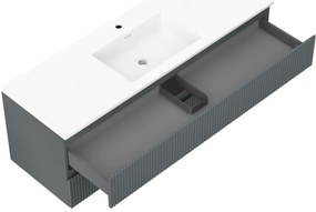 Mexen Rivel, kúpeľňová skrinka 140 cm s umývadlom Otis, 2 zásuvky, drážkovaná, grafitová matná/biela matná, 91A20-14047-2-BFF66-W18M