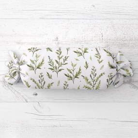 Biante Vankúš valec bonbon Sandra SA-718 Zelené vňate byliniek na bielom 15x80 cm