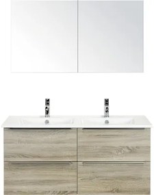 Kúpeľňový nábytkový set Pulse 120 cm s keramickým dvojitým umývadlom a zrkadlovou skrinkou dub sivý 84726316