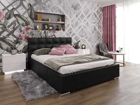 LARA 180X200 ČALÚNENÁ MANŽELSKÁ POSTEĽ ČIERNA EKO-KOŽA S ÚLOŽNÝM PRIESTOROM